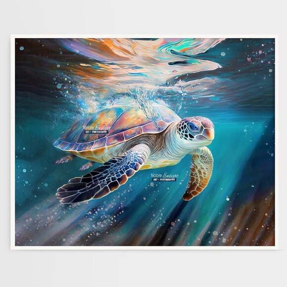 16x20‎ Sea Turtle Watercolor Oil Painting Wall Art Print - Picture 6 of 6